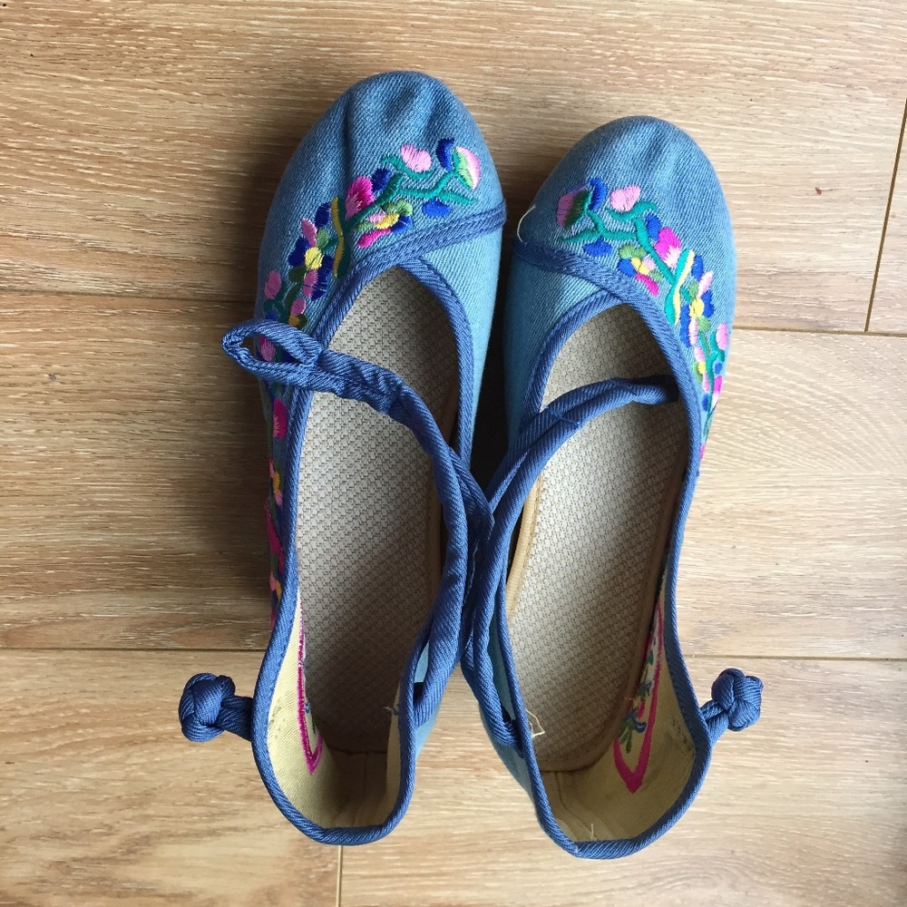 Women's Flower Embroidery Casual Oxfords shoes 8m - Picture 6 of 6